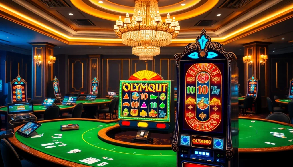 Play the Olympus slot with vibrant visuals in an exciting casino environment.