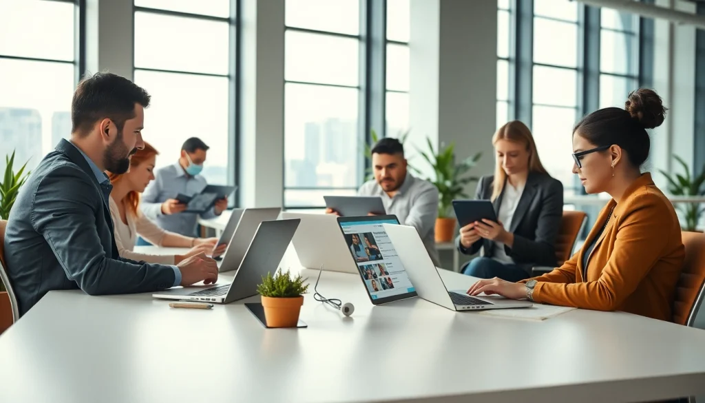 Find opportunities on the top sales job boards while job seekers collaborate in a bright office.