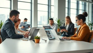 Find opportunities on the top sales job boards while job seekers collaborate in a bright office.