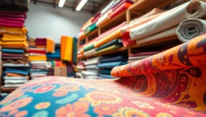 Verken canvas stoffen met kleurrijke patronen in een goed verlichte werkplaats.