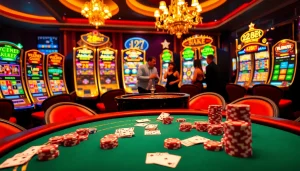 Players enjoying high stakes at 28Bet's luxurious casino table with vibrant chips and roulette wheel.