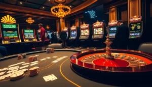 Engaging casino scene capturing the hidden wiki's allure with poker action and roulette excitement.