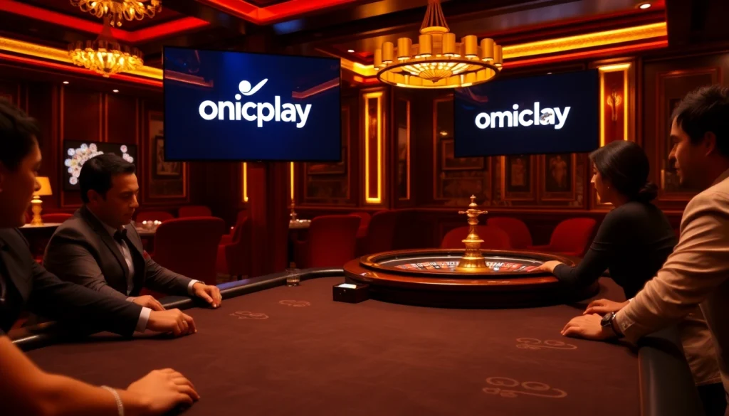 Experience thrilling gameplay with onicplay at a luxurious poker table surrounded by excitement.