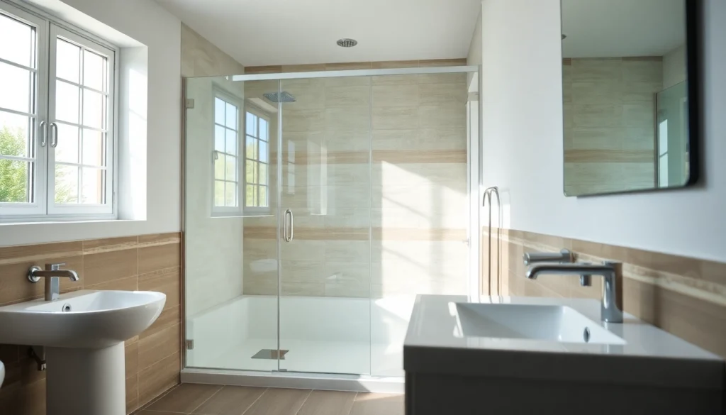 Enhance your bath with stunning glass shower doors in a modern setting.