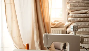 Tevreden kledingstukken gemaakt van hoogwaardige linnen stoffen in een sfeervolle naaiatelier.