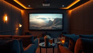 ดูหนัง ในโรงภาพยนตร์ที่บ้านที่อบอุ่นพร้อมจอใหญ่และที่นั่งสบาย