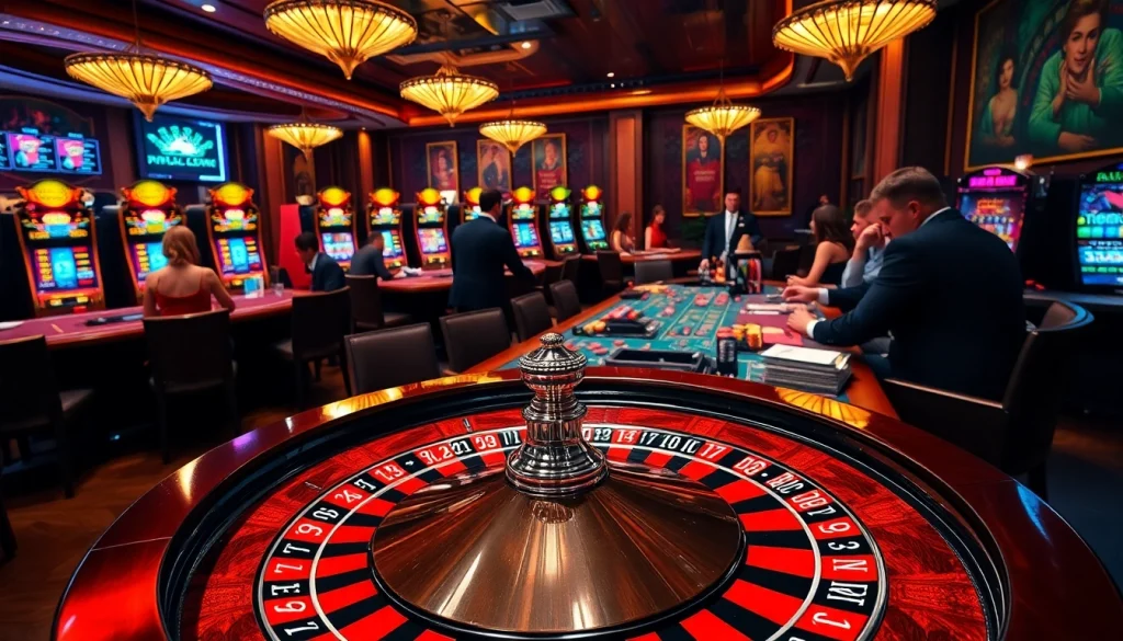 Découvrez le frisson du casino en ligne France avec une élégante roue de roulette et des joueurs engagés.