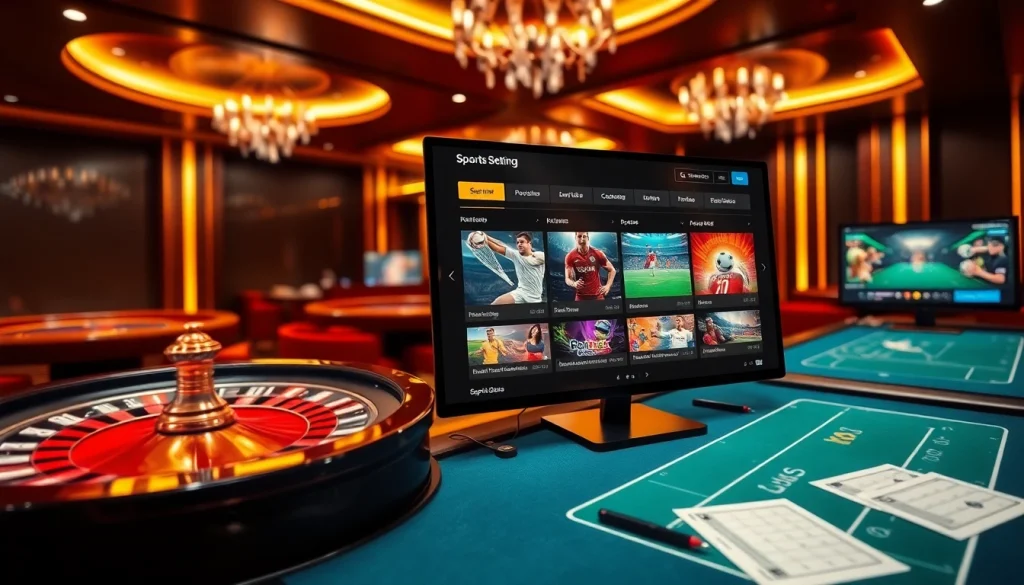 Engaging online gambling scene featuring situs bola online betting options with vibrant visuals and betting slips.