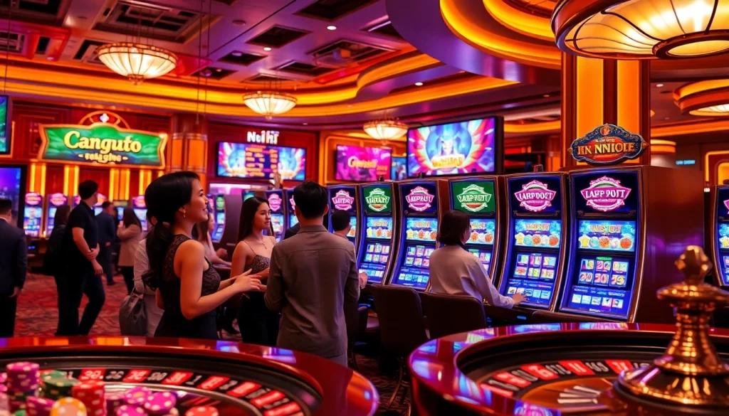 Experience excitement with nổ hũ gameplay at a luxury casino featuring vibrant slot machines.