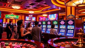 Experience excitement with nổ hũ gameplay at a luxury casino featuring vibrant slot machines.
