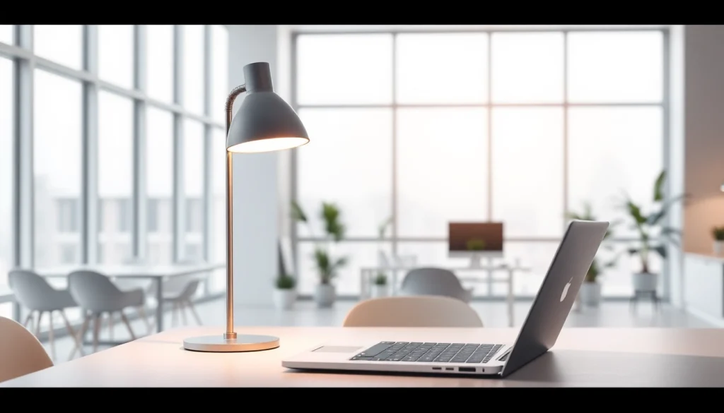 Sleek Illumination showcasing a modern office with minimalist design and elegant lighting.