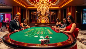 Découvrez l'atmosphère palpitante d'un casino fiable en ligne avec des tables de jeux glamours et des joueurs.