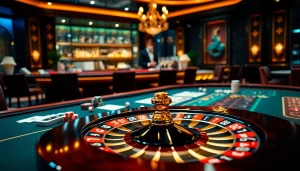 Découvrez le frisson du casino fiable en ligne avec des tables de poker vibrantes et des roues de roulette dans un cadre élégant.