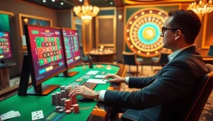 Vivez l'excitation du casino fiable en ligne avec un joueur professionnel s'engageant dans un environnement de jeu en ligne.