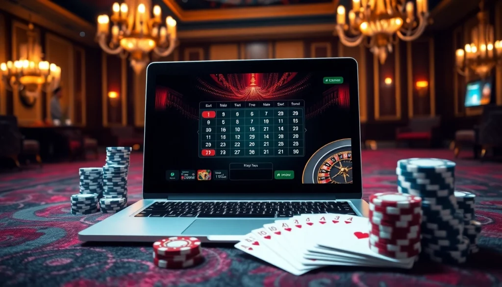 Vivez le frisson d'un casino fiable en ligne avec une roulette luxueuse, des jetons de poker et une configuration de jeu élégante.