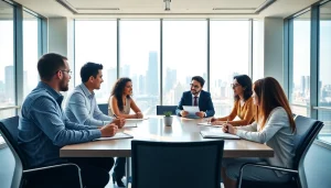 Engaging Bid-No-Bid Analysis discussion with diverse professionals in a modern office environment.