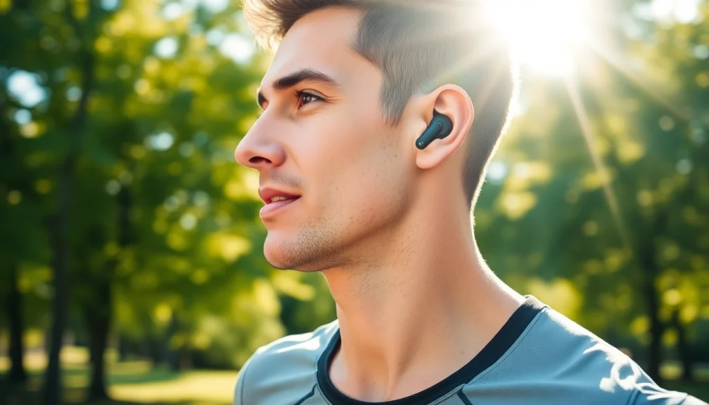 Experience music with Bone X1 Bone Conduction Headphones in a sunny park environment.