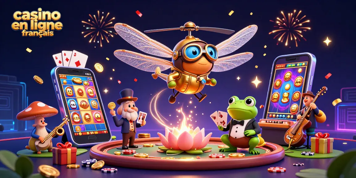 Jouez aux jeux de casino en ligne français avec une scène festive animée.