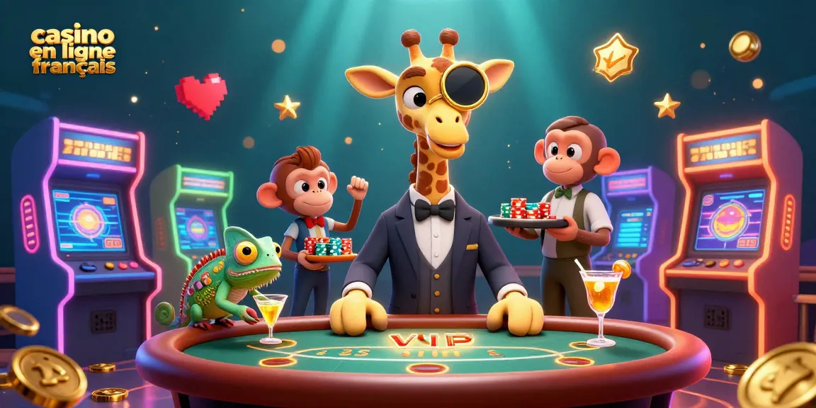 Plongez dans l'univers du casino en ligne français avec une illustration dynamique de personnages amusants jouant.